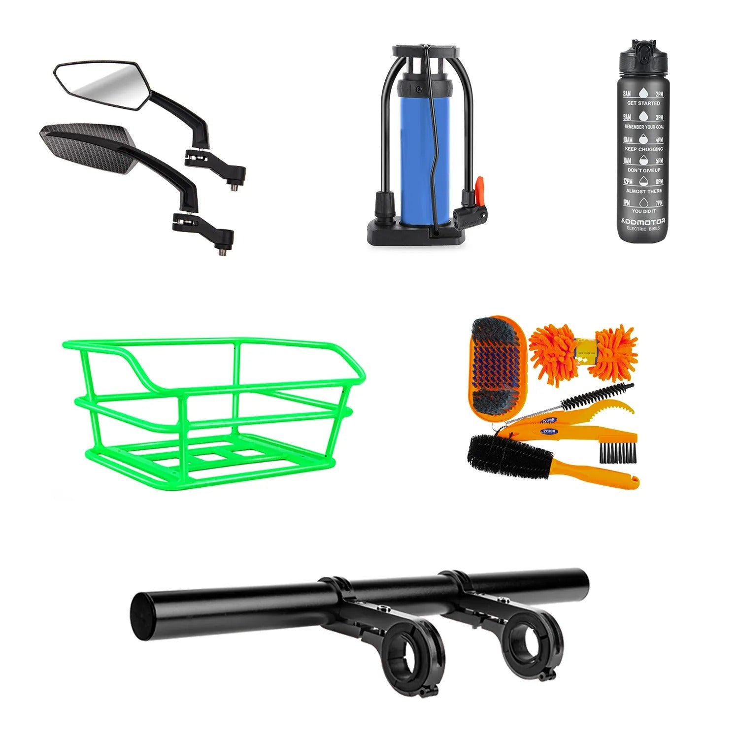 Arisetan Pack(Mirrors, Rear Rack, Cleaning Tools, Bike Pump, Water Bottle, Bracket Holder Extender)