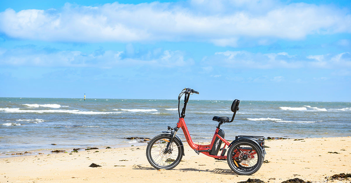 riding an e-trike bike on the beach