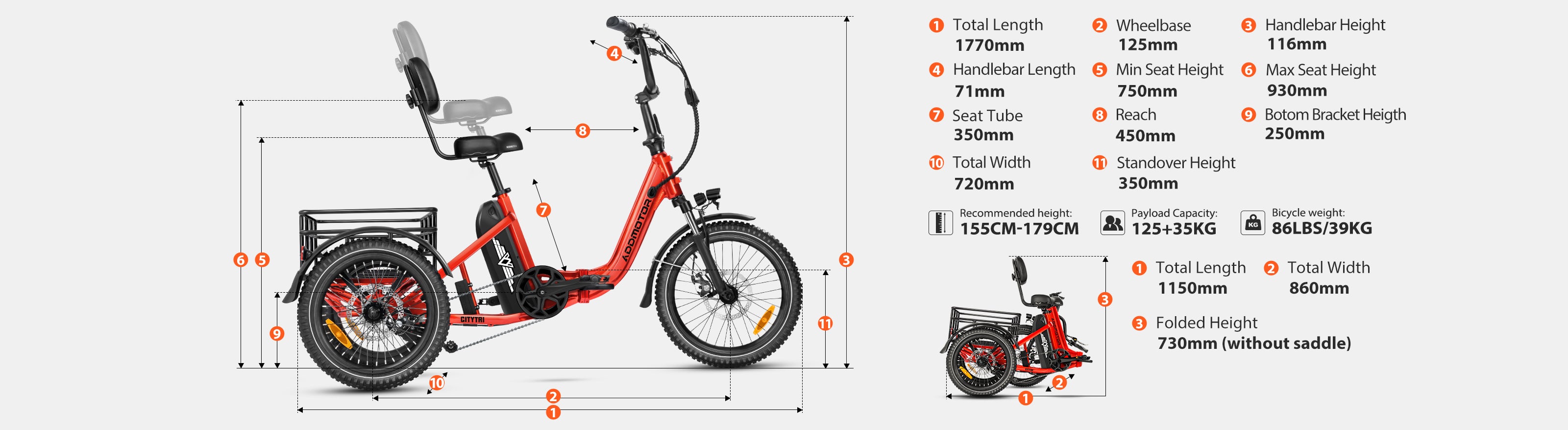 citytri e310 electric tricycle measurement