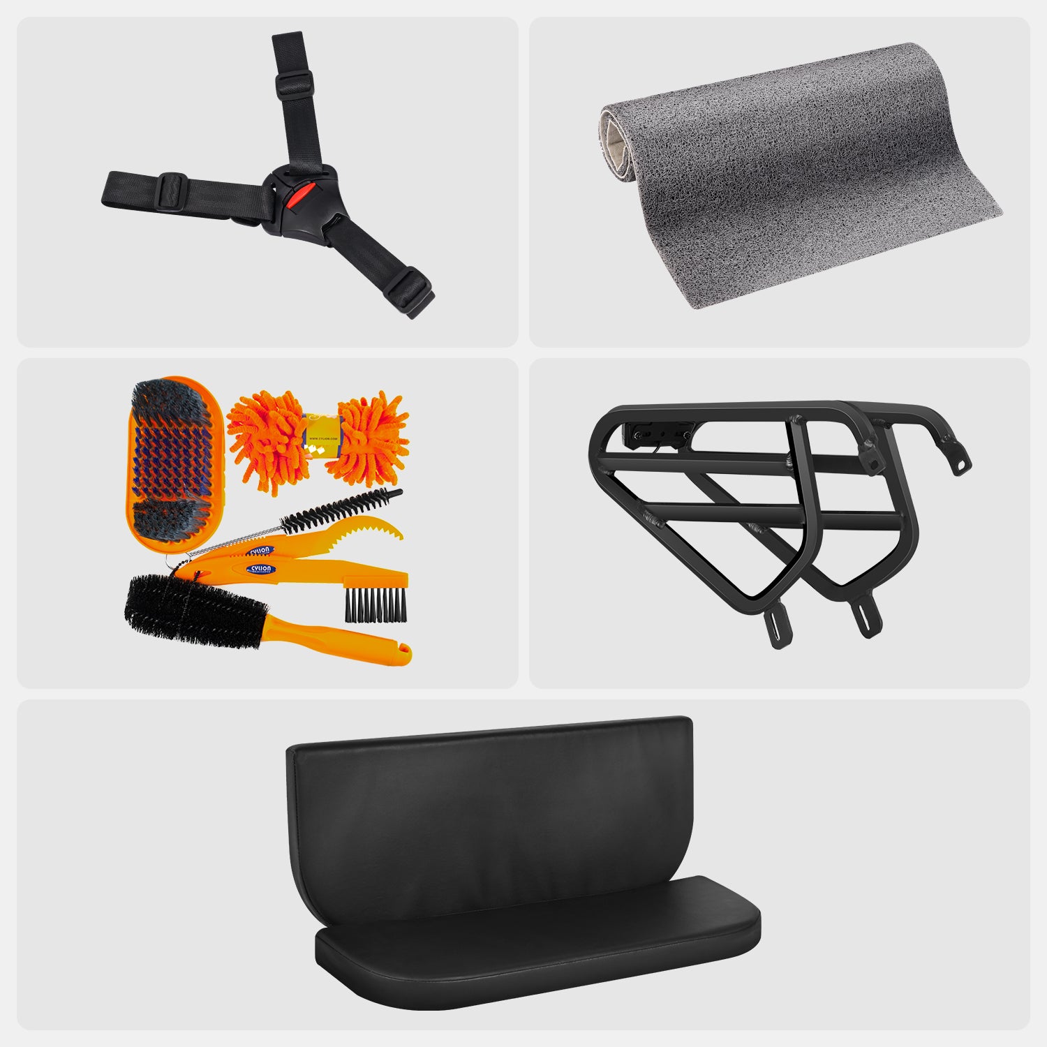 E-325 Pack (Seat Belt, Floor Mat, Cleaning Tool, Rear Rack, Cushions)